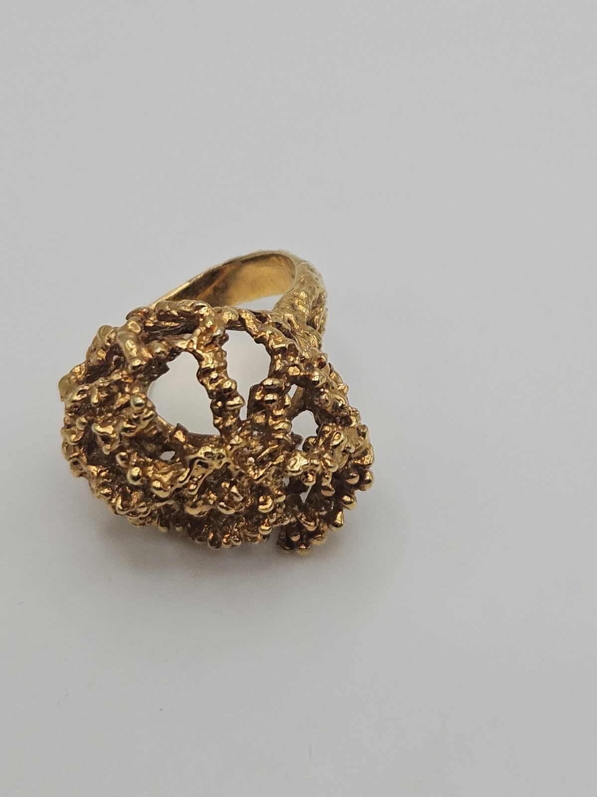 Vintage Modernist Brutalist Gold Tone Finish Over Brass Chunky Ring Size 6