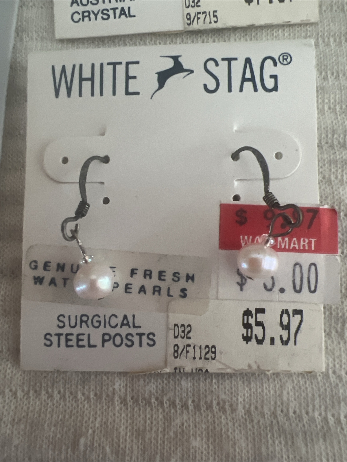 Vintage 90s White stag Earring Lot Wal-mart Pearl Crystal Glass Lot Of 5 Collect