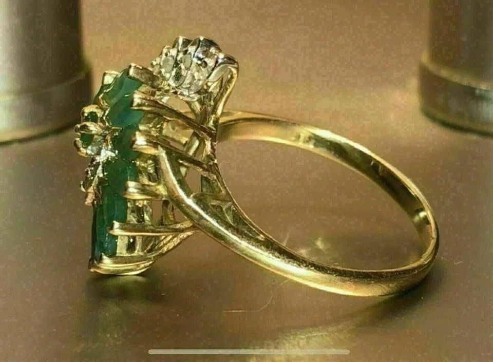 3.75Ct VVS1 Marquise Cut Lab Created Emerald & Diamond Wedding 14K Gold FN Ring