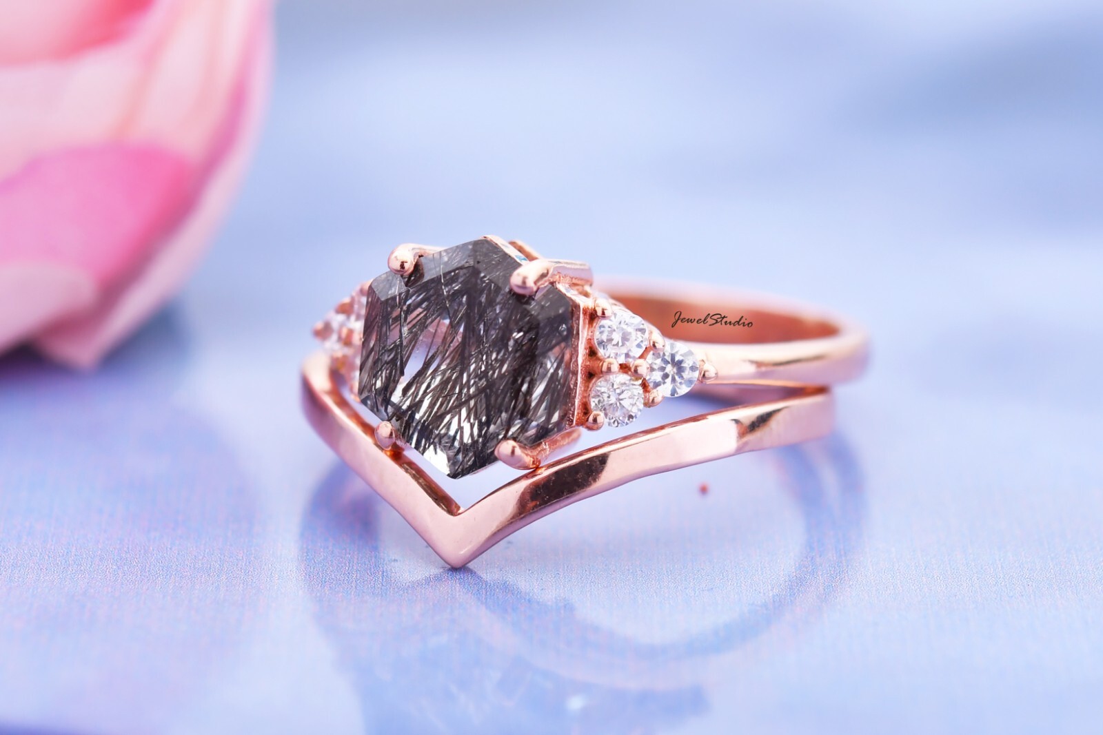 Hexagon Cut Rutile Ring Bridal Ring Snowdrift Ring Engagement Ring Gifts For her