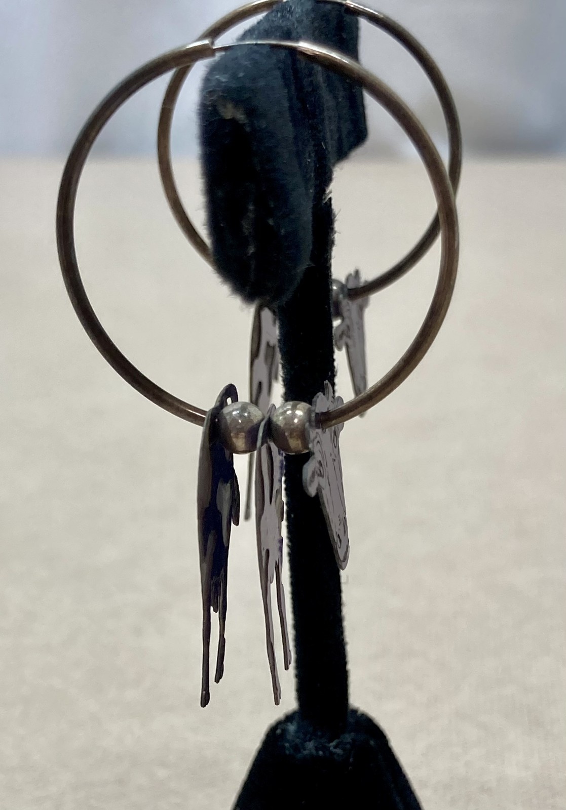 Vtg Sterling Silver 925 Blue Cow Hoop Pierced Earrings Animal Charm Dangle Drop