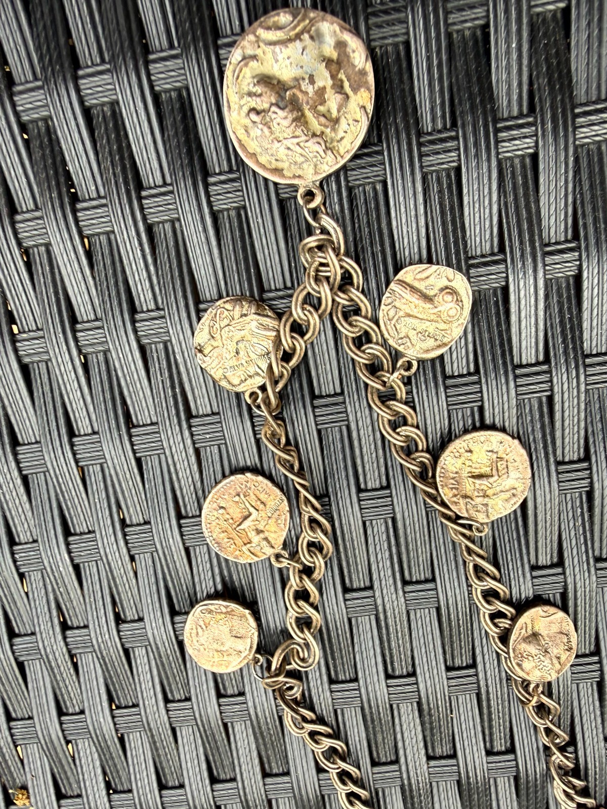 Vintage Alva Studios Gold-Tone Coin Bib Necklace Chunky Chain Statement Pendant