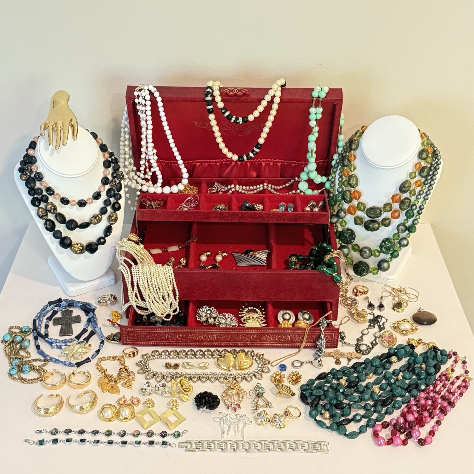 Vintage Estate Jewlery Lot & Box Monet Trifari West Germany Chunky Clip Earrings