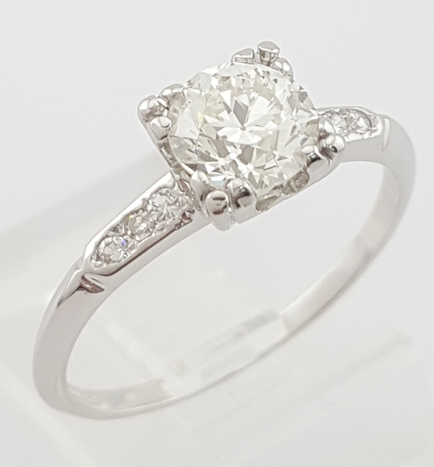 Antique Art Deco Old European Cut Diamond Engagement Ring Platinum 0.94 ct