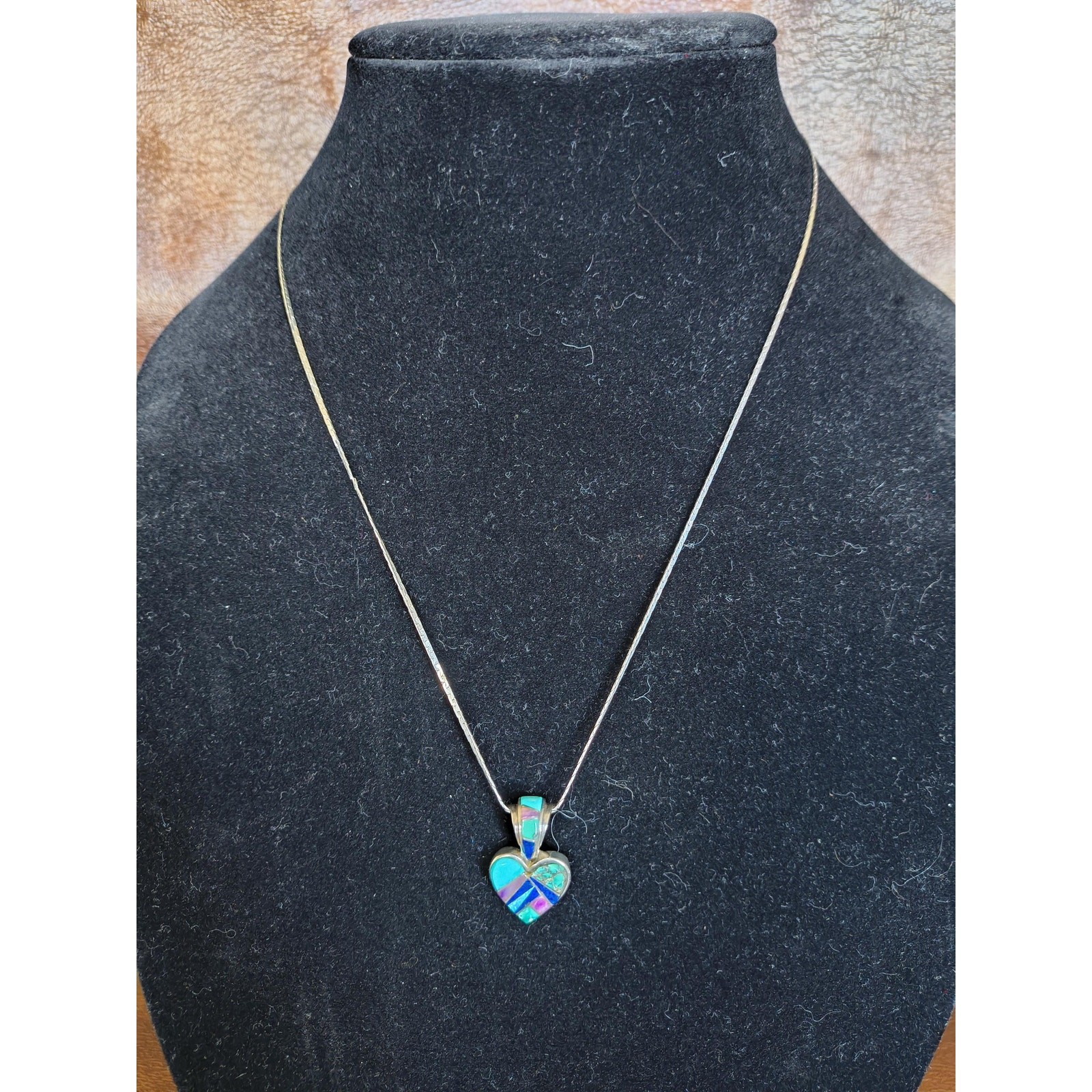 Sterling Silver Heart Storyteller Inlay Pendant Necklace & Chain Milor Italy