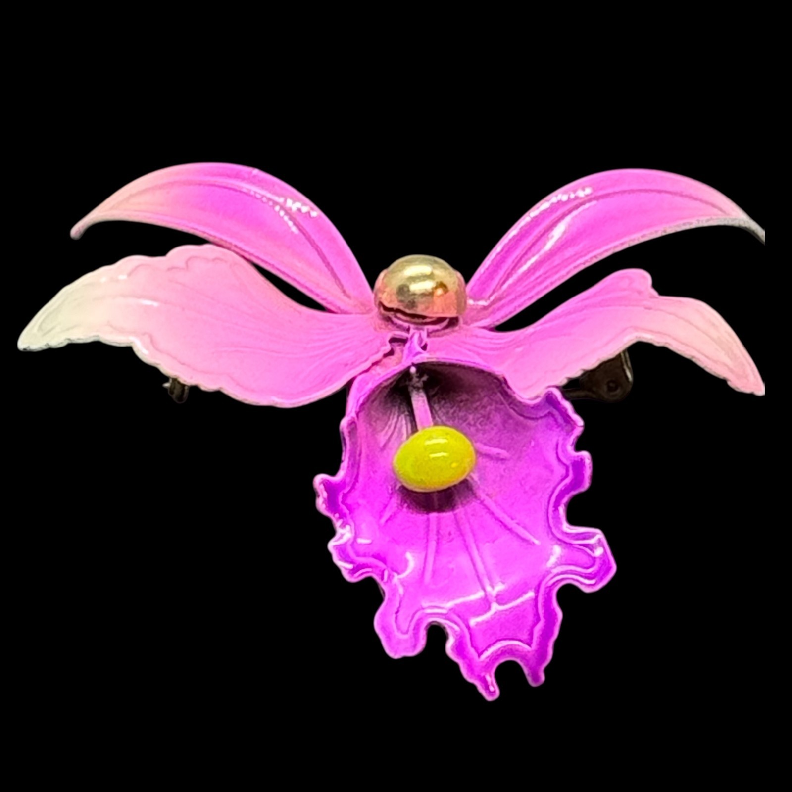 Vintage Brooch Pin Orchid Metal Purple Pink Enamel AS IS 3 in