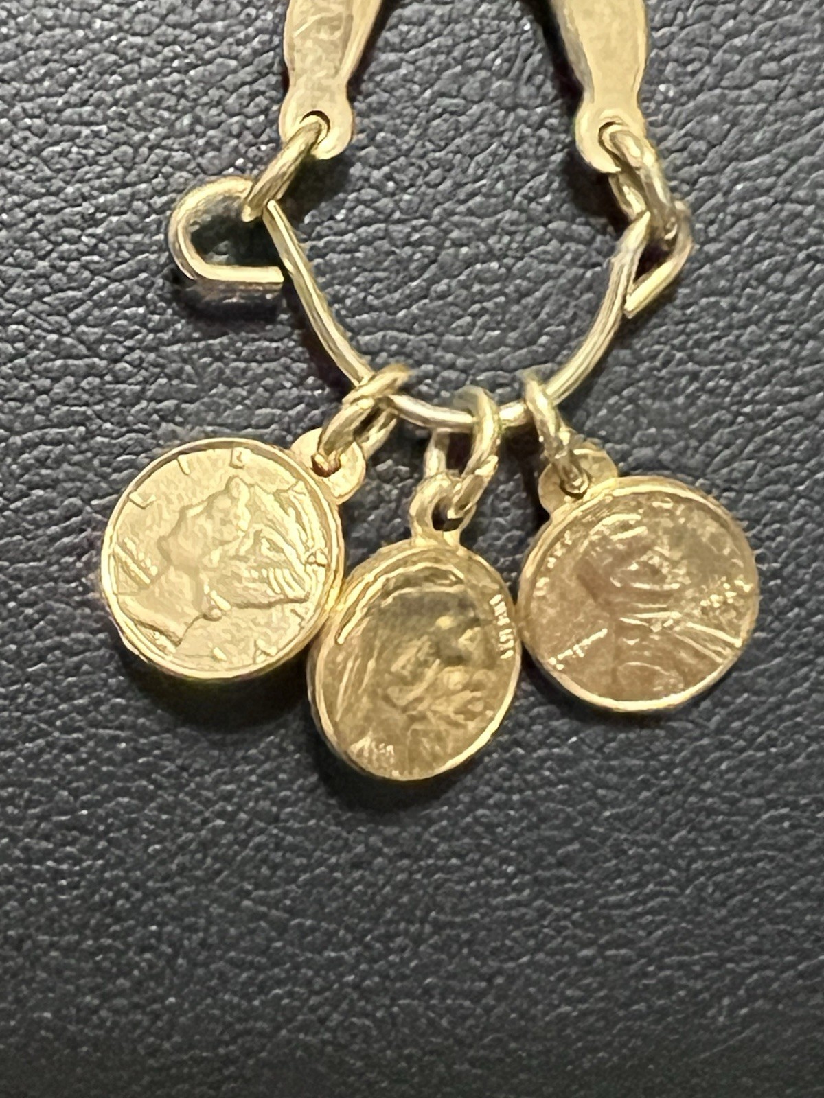 GOLD TONE FAUX Mini COIN NECKLACE Buffalo Nickel Barber Quarter Penny 14.5”
