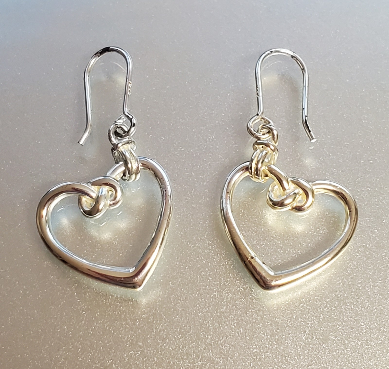 VTG 925 Heart Knot Earrings 1.5in Drop Sterling Silver 2g Lightweight Openwork