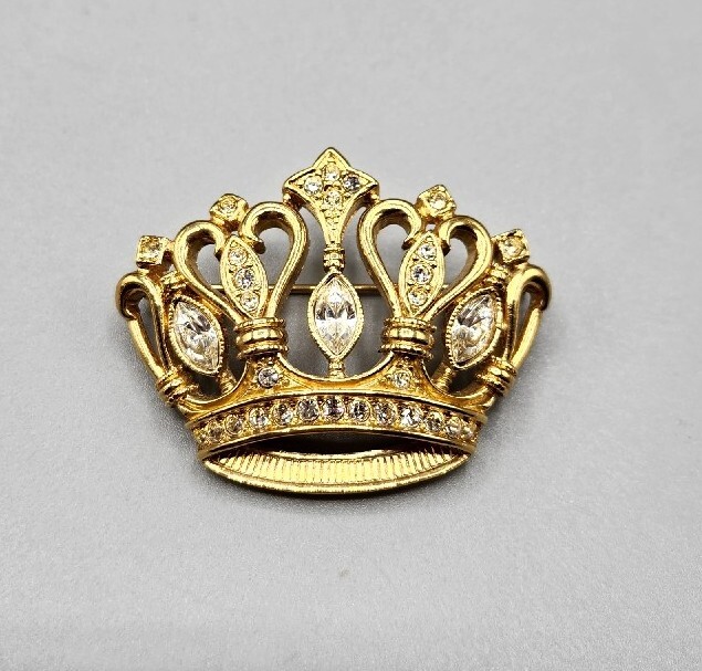 Vintage Signed KJL For Avon Crown With Rhinestone Brooch