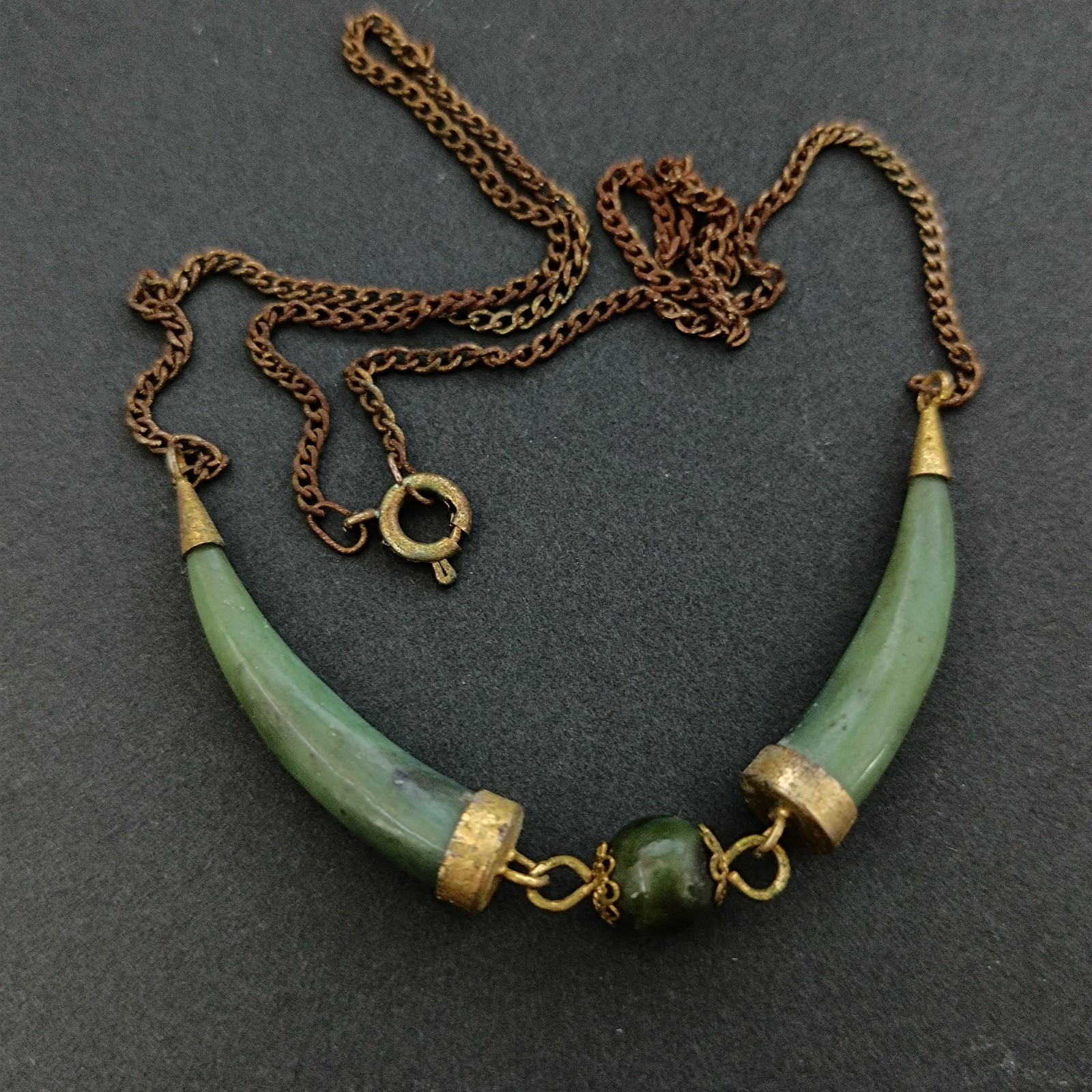 Vintage Boho Natural Green Stone Necklace Ethnic Artisan Earthy Folk Statement