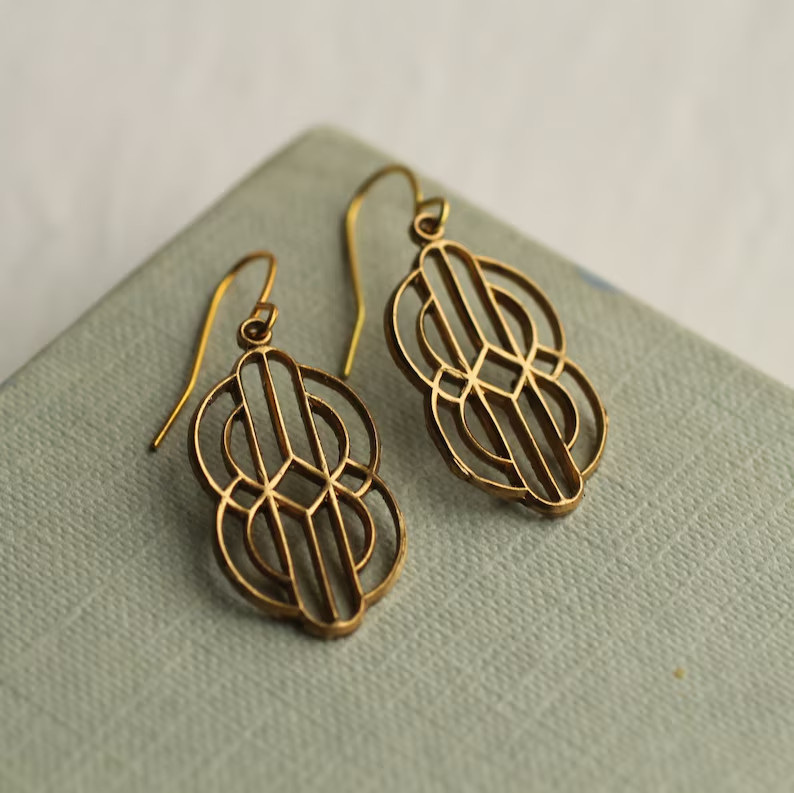 Art Deco Earrings 1920s Earrings, Geometric Chandelier Earrings, Wear Every Day