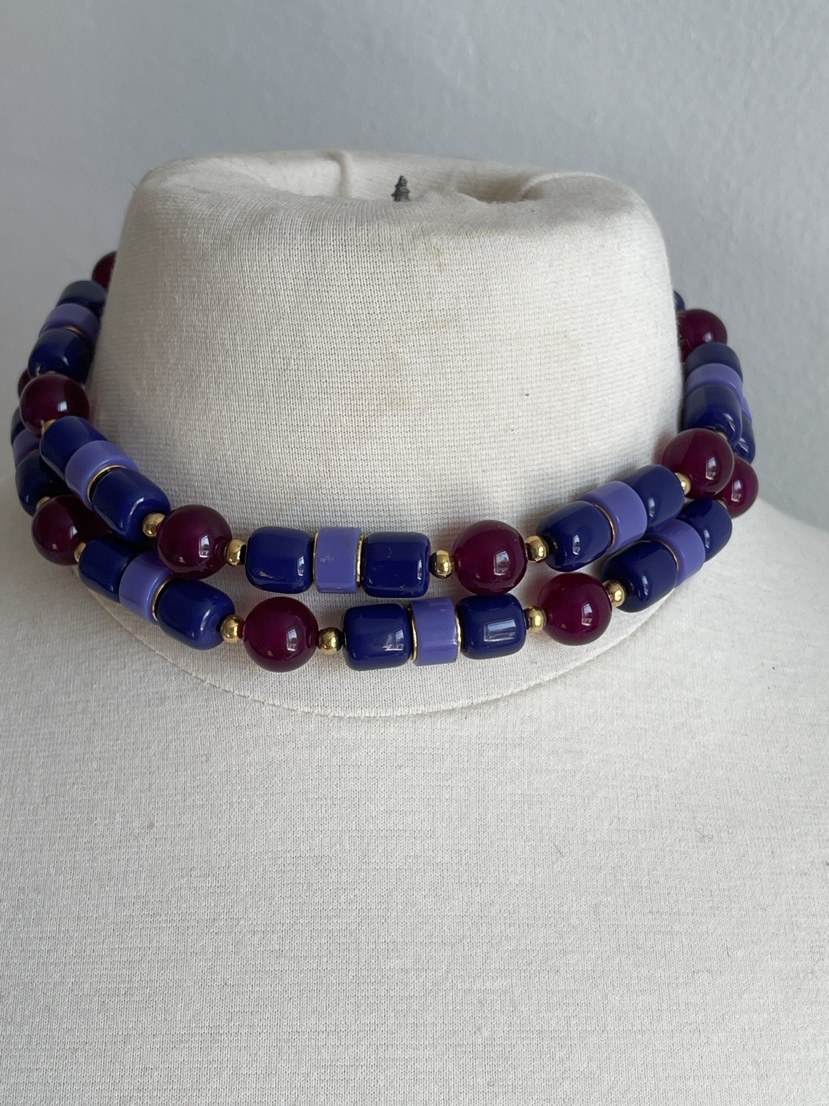 Vintage Signed Trifari Blue &Purple Beaded Necklace