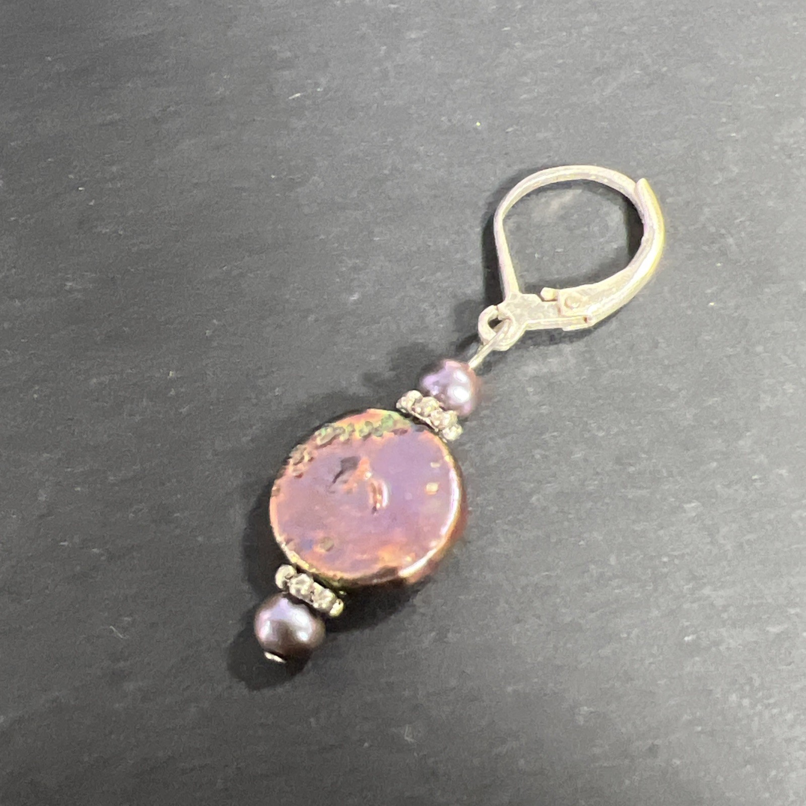 Purple Coin Pearl Sterling Silver 925 SINGLE Earring Dangle Drop Charm Vintage