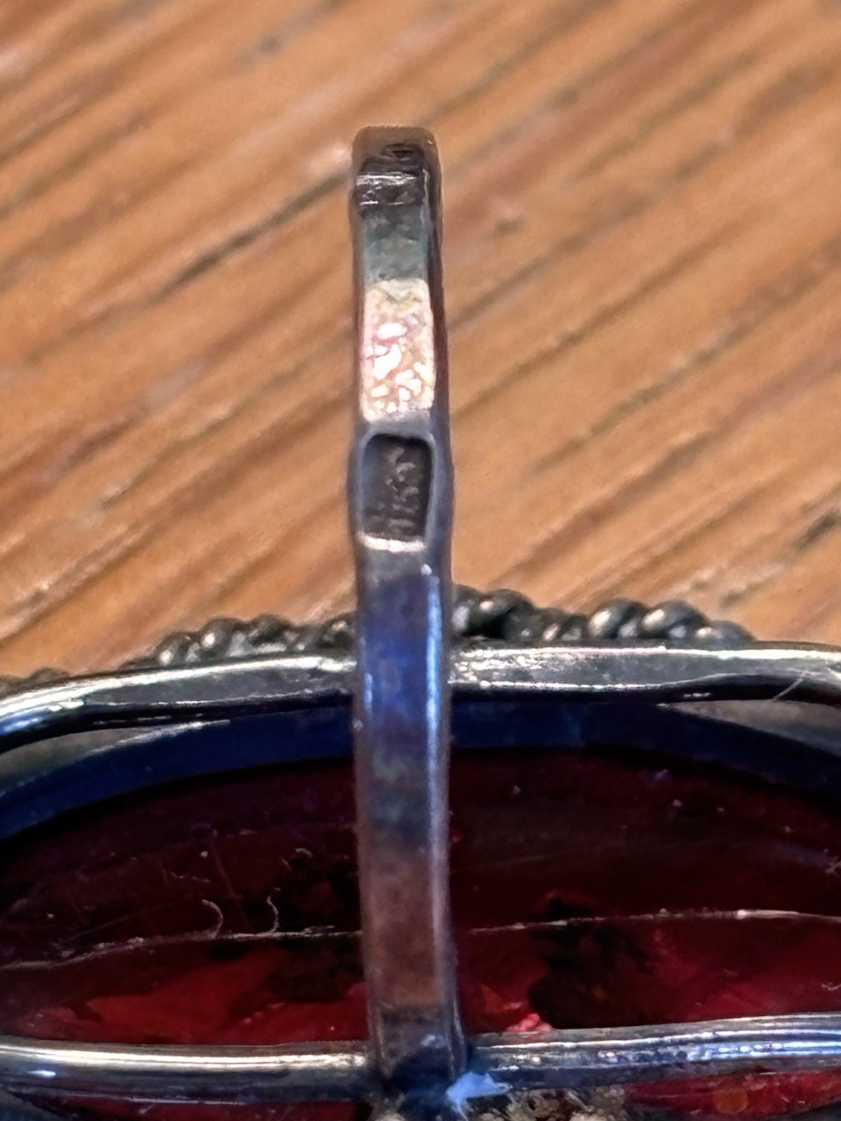 Vtg. HALLMARKED 925 Head Facing Right STERLING SILVER AMBER RING Hand Made 7.75