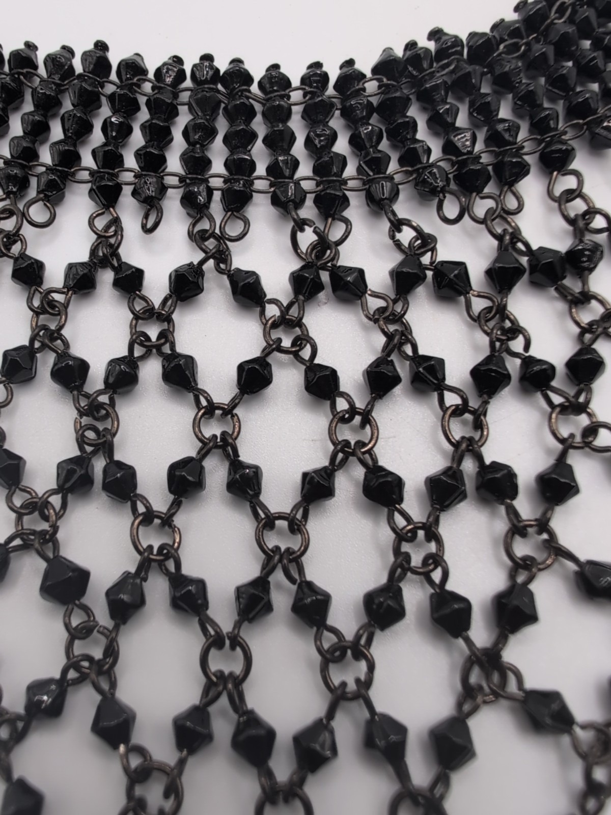 Victorian Revival Black Glass Beaded Cascading Collar Necklace Gothic