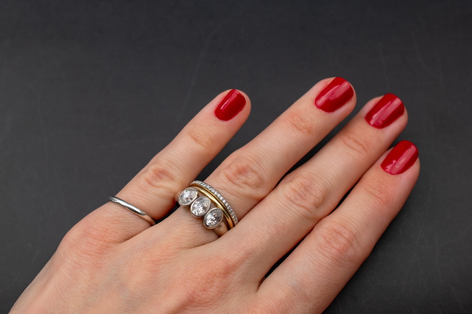 Chunky sterling silver ring with clear gemstone, basic casual right hand ring