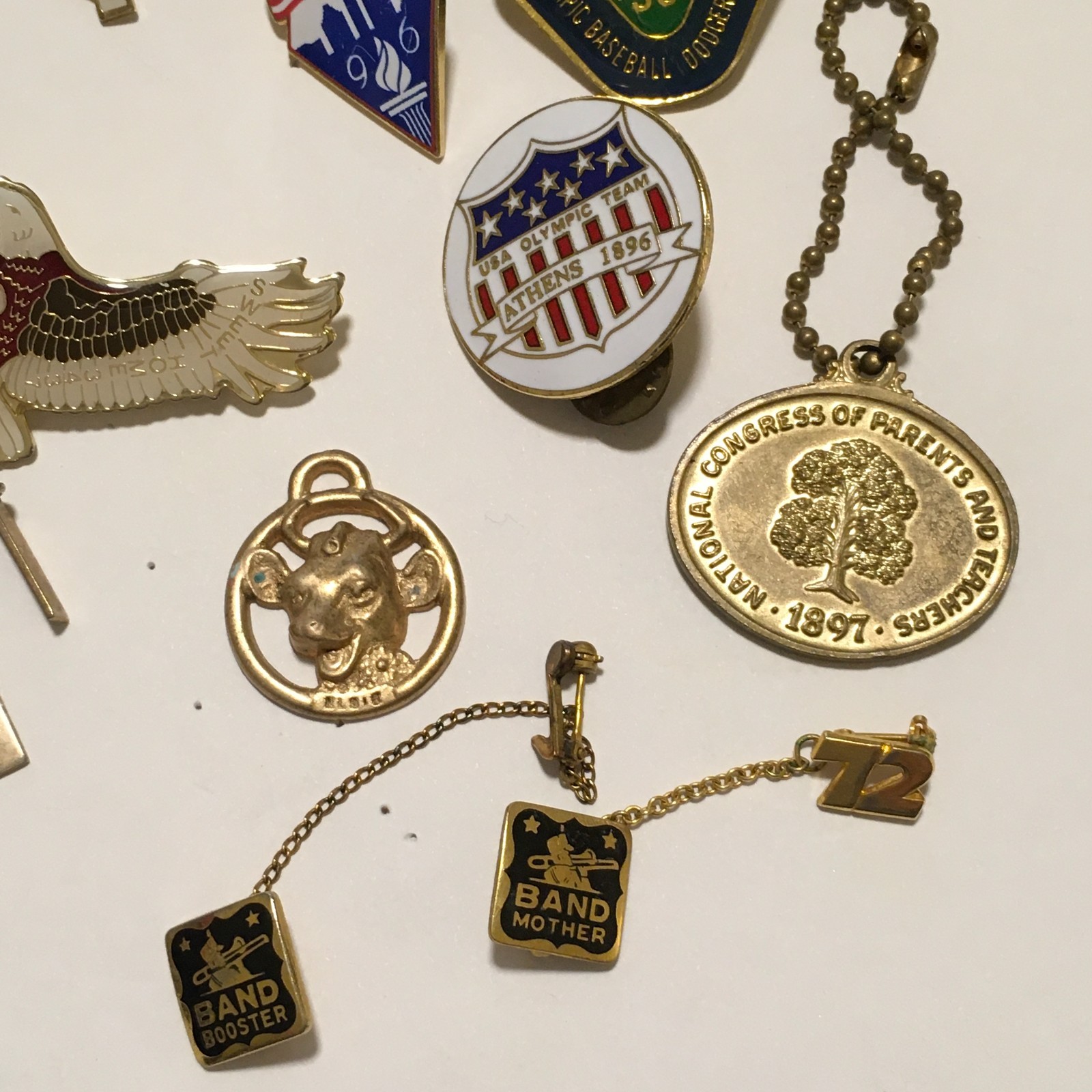 Lot of Vintages Pins Tie Lip Elgin Watch for repair locks cuff Links Flags USA