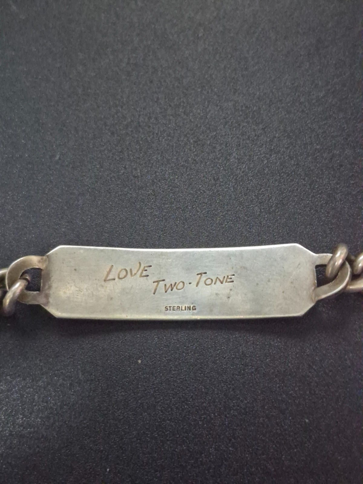 Vintage 1930s-1950s Sterling Silver Military ID Bracelet Curb Chain
