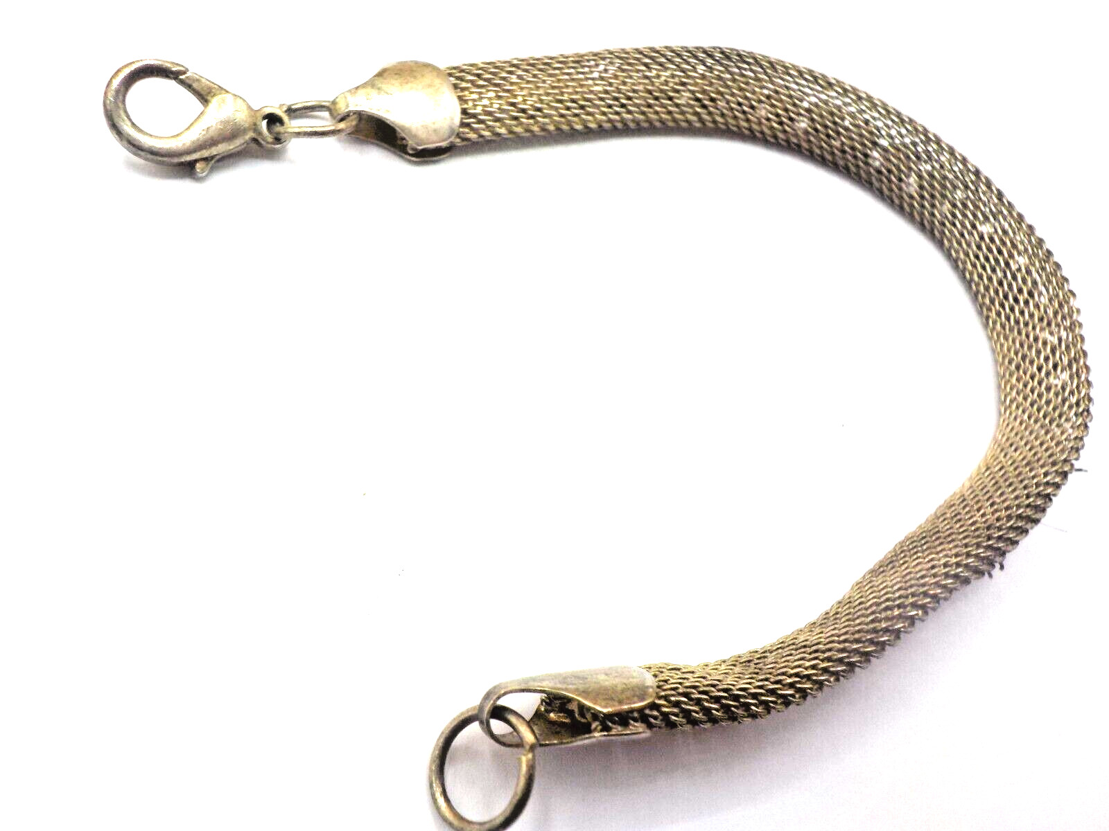 Vintage Mesh Silver-tone Bracelet with Red and White Rhinestones 7″