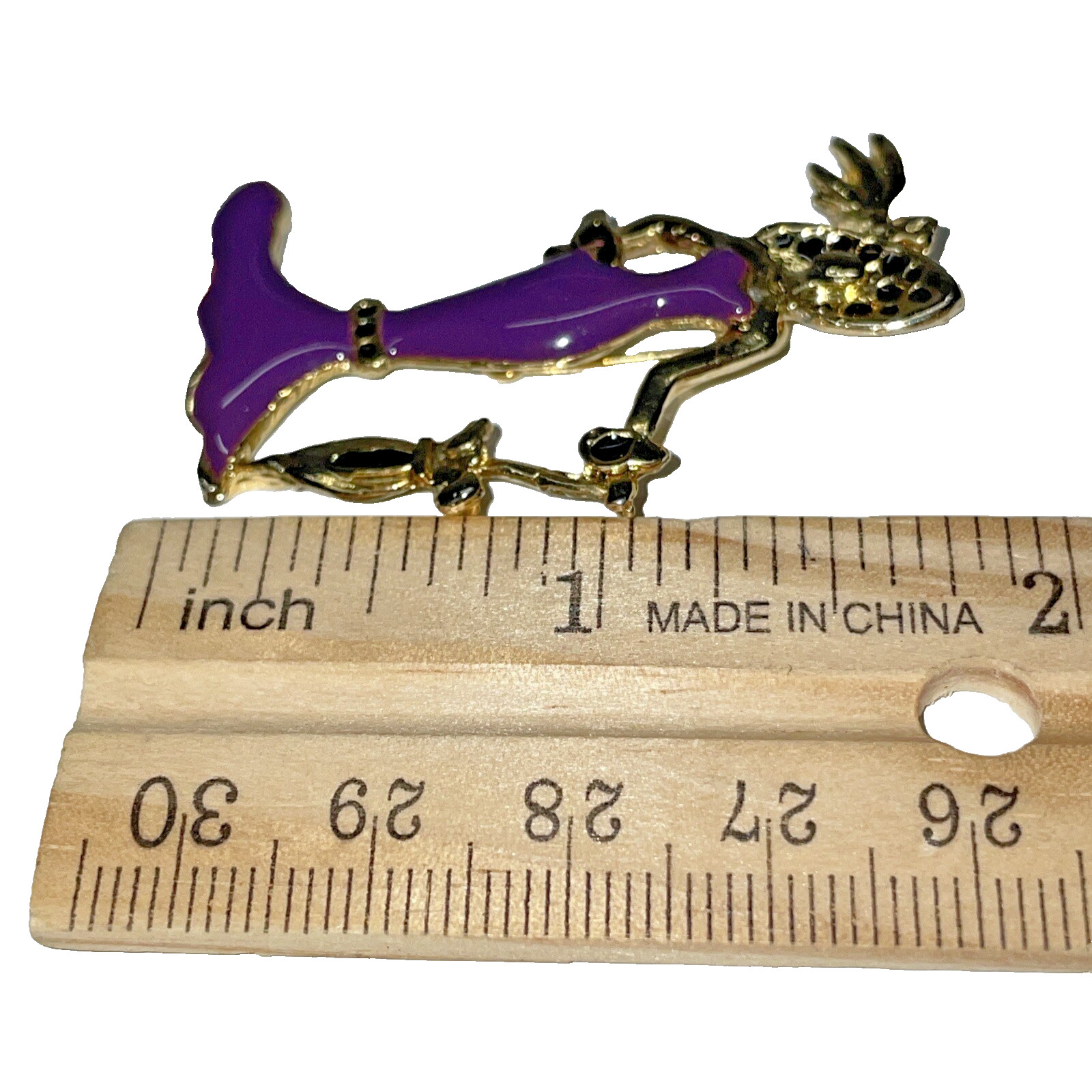 Vintage Woman Pin Brooch With Umbrella Gold Tone Purple Enamel Safety Pin Clasp