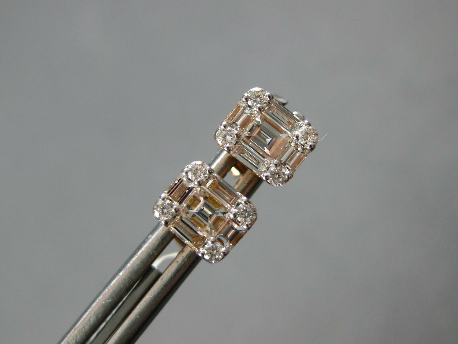 ESTATE .50CT DIAMOND 18K ROSE GOLD ROUND & BAGUETTE CLUSTER SQUARE STUD EARRINGS