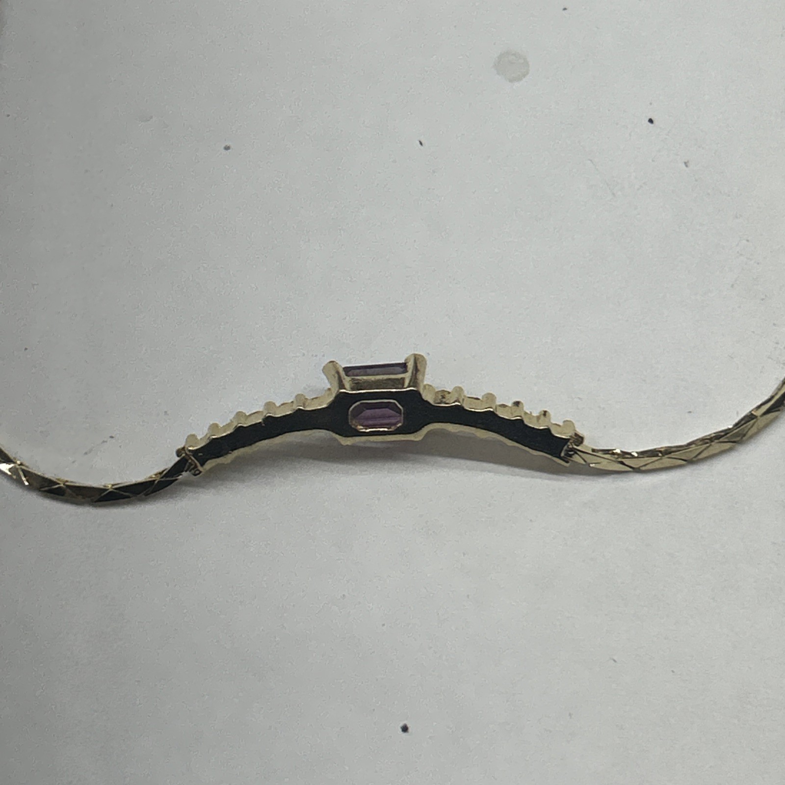 Christian Dior Crystal Baguette Necklace Gold Tone Purple Stone 15-17”