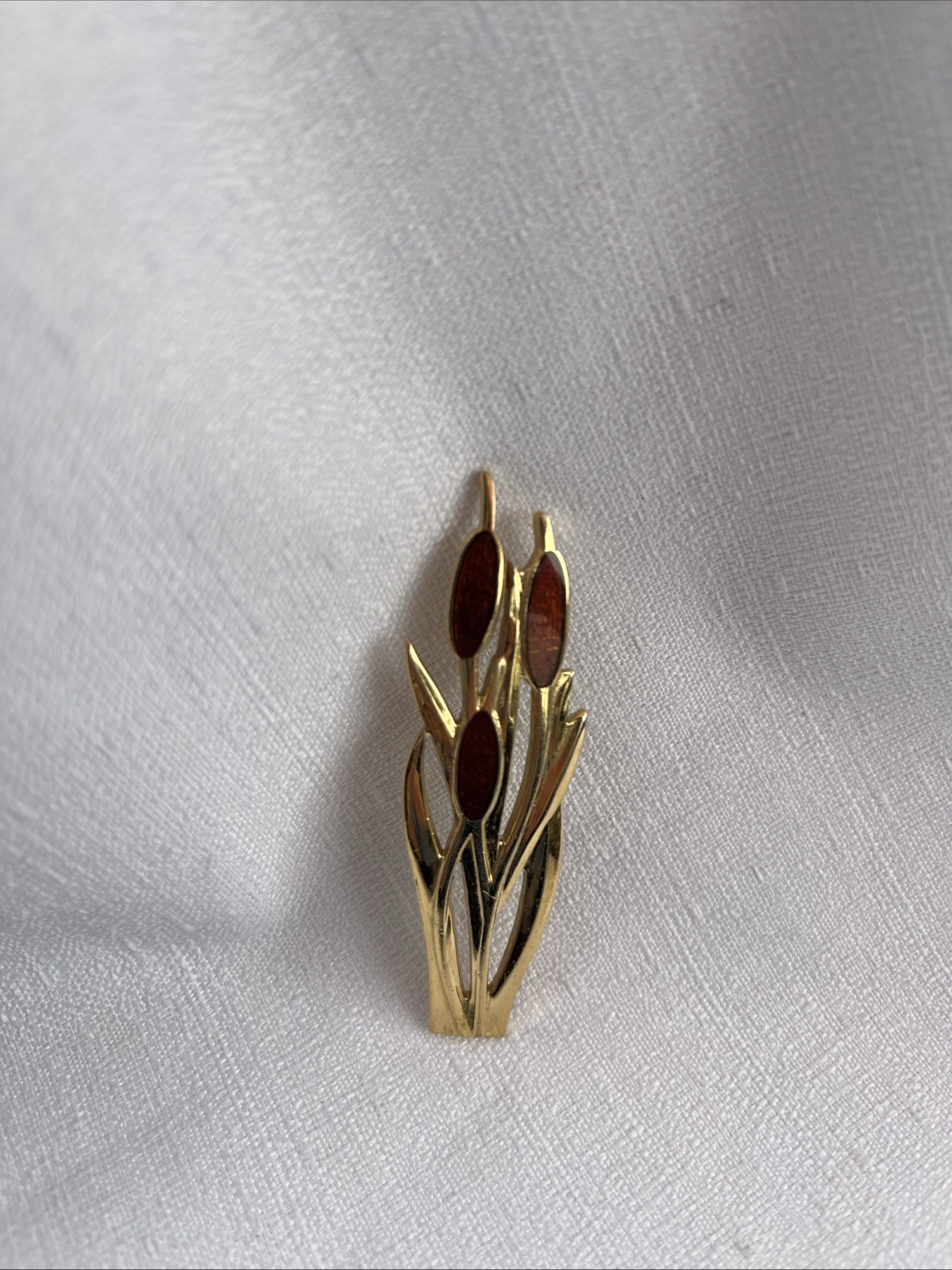 Vintage Cattails Whimsical Nature Brooch