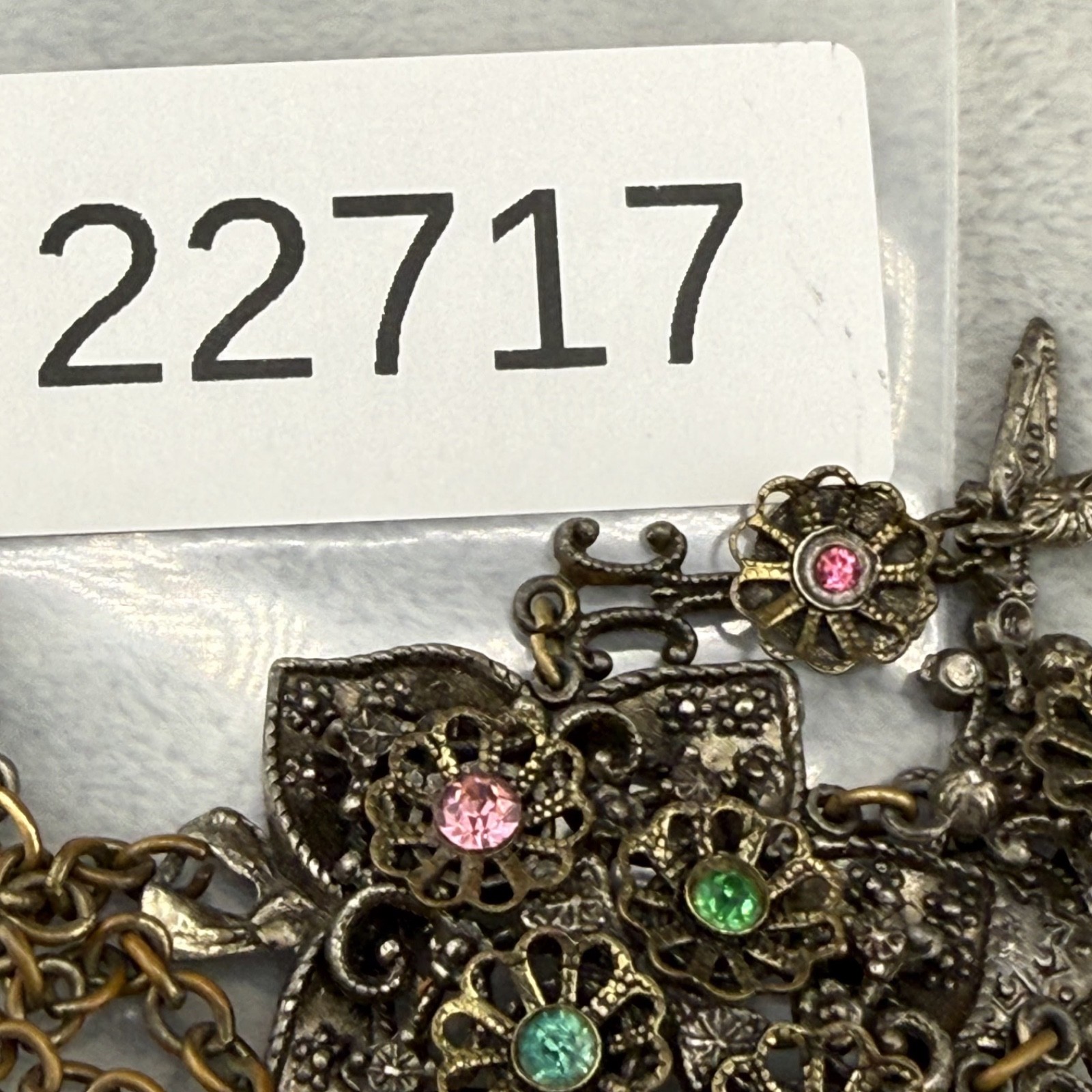 Vintage Necklace Festoon Silver Tone Statement Pastel Rhinestone 16”