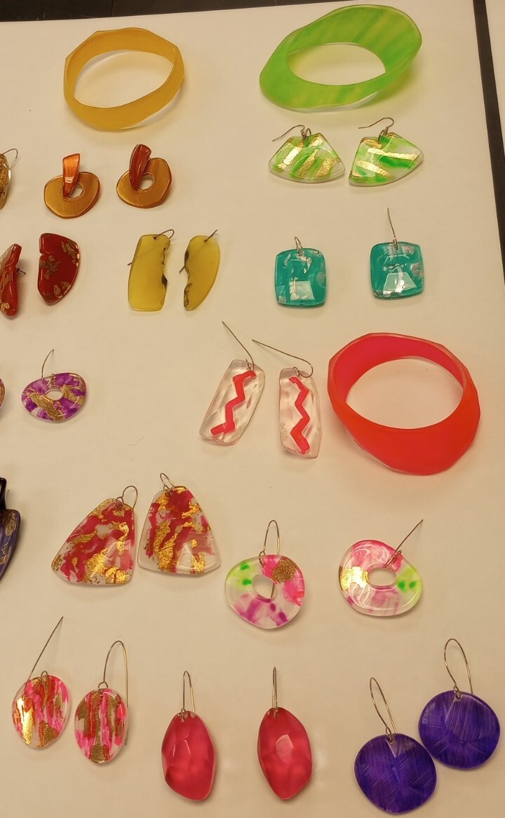 Retro 1980’s Lucite Earrings Orange Red Purple Neon pink Gold Handmade Costume