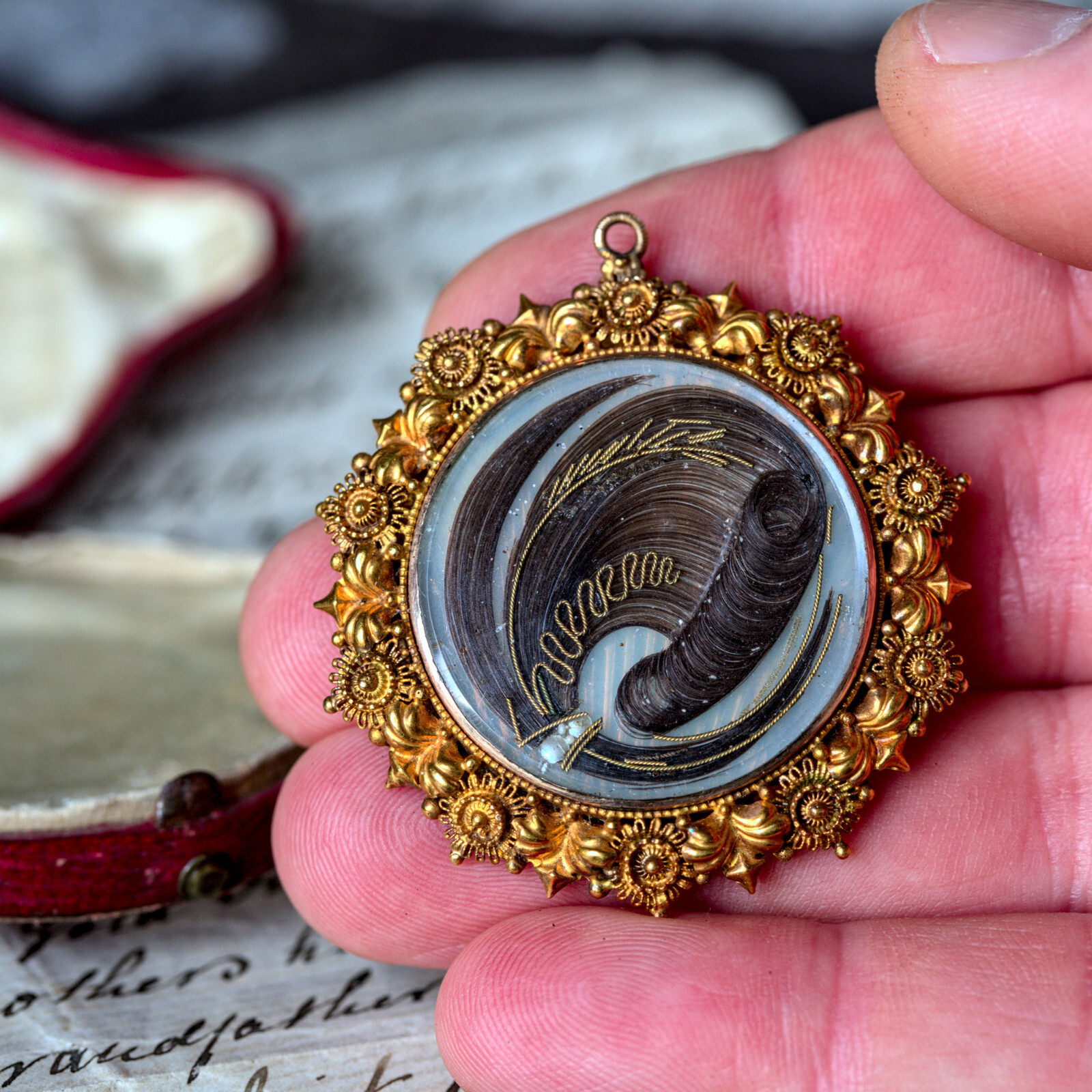 ANTIQUE ENGLISH 18K GOLD DOUBLE MOURNING LOCKET PENDANT w/ PROVENANCE 1853