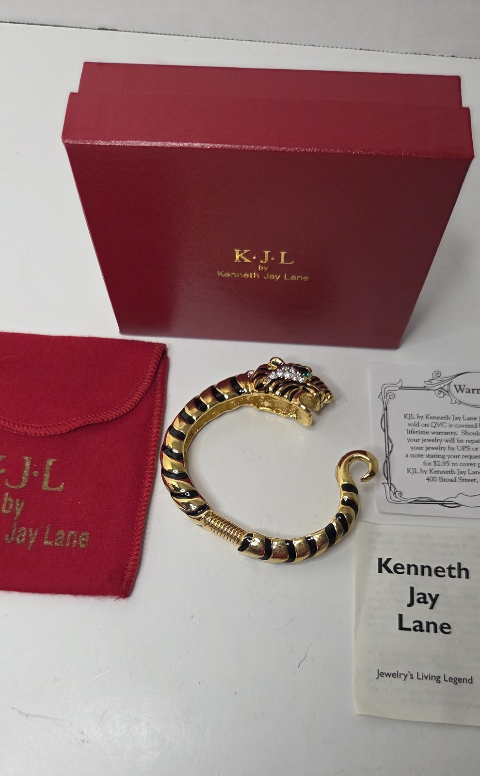 Kenneth J Lane KJL Raja Tiger Enamel & Crystal Bracelet Signed With Box & Papers