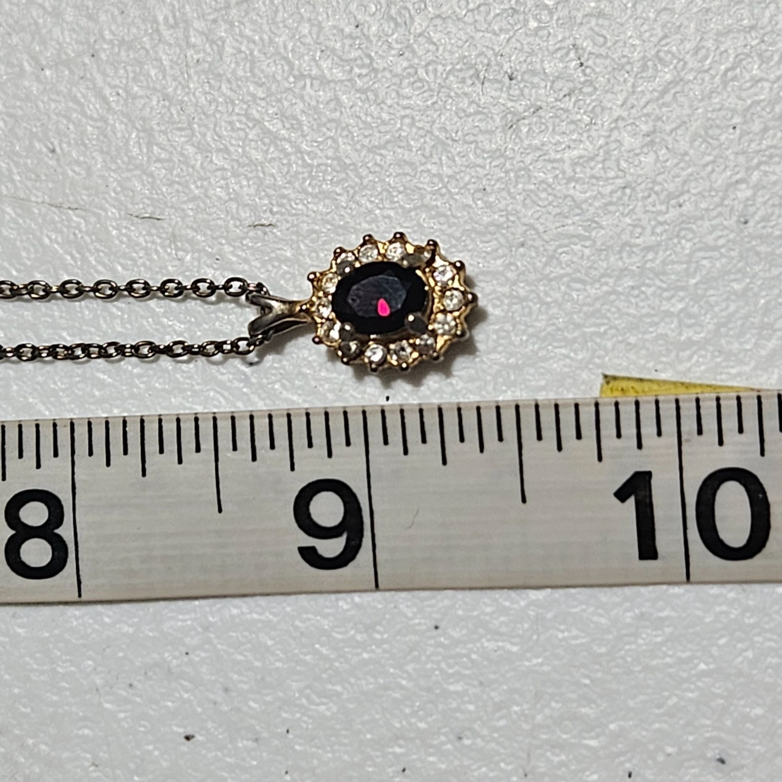 Vintage Oval Red Gemstone Pendant Necklace Clear Accent Stones Gold Tone Jewelry