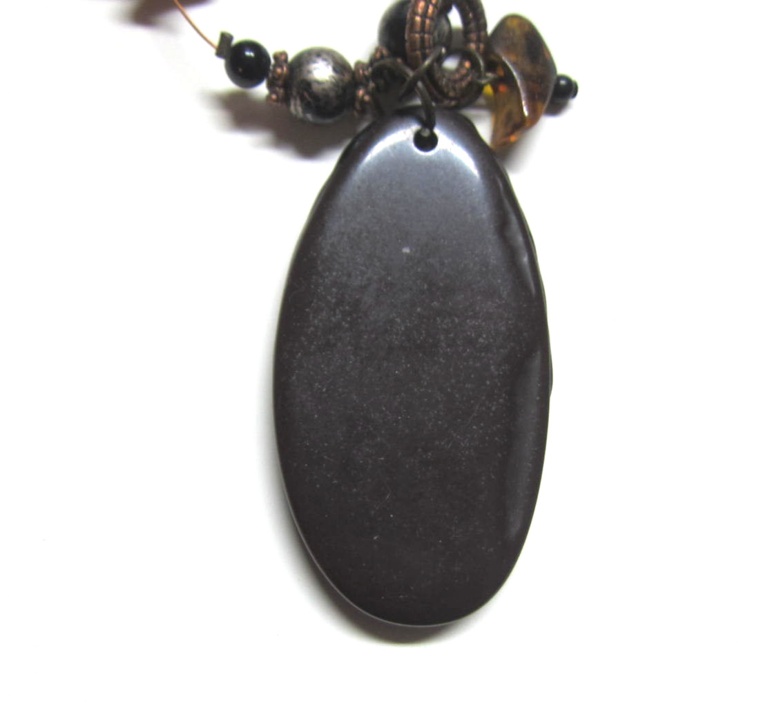 Vintage 80’s Art Pendant on Chip Beaded Necklace Costume Jewelry