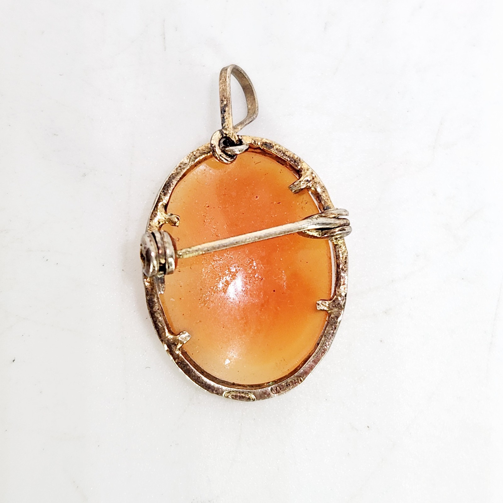 Antique VTG Sterling Silver Signed Carved Shell Cameo Pendant Brooch Pin