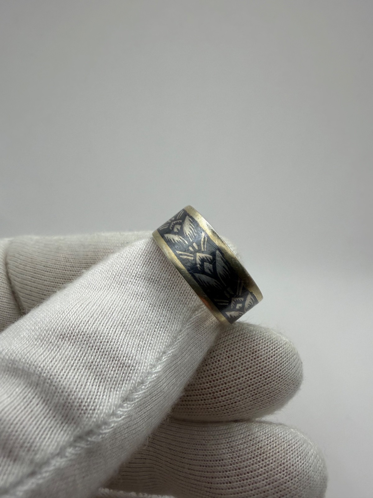 Vintage 875 Silver Ring Northern Niello USSR Size 8.5 Ethnic Band – 6.26g
