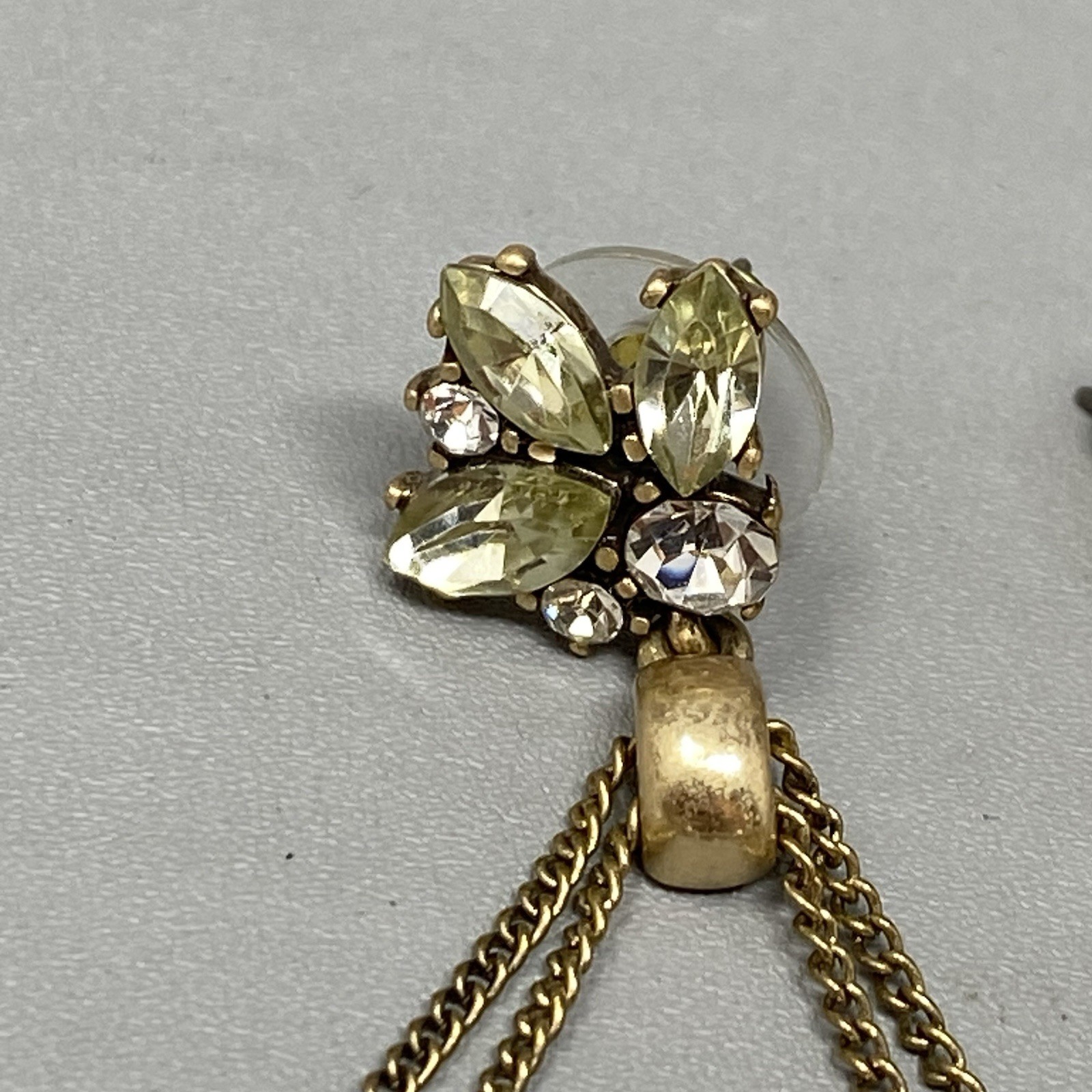 Rhinestone Earrings Chandier Dangle Drop Hoop Yellow Glass Pave Pierced 2.5″