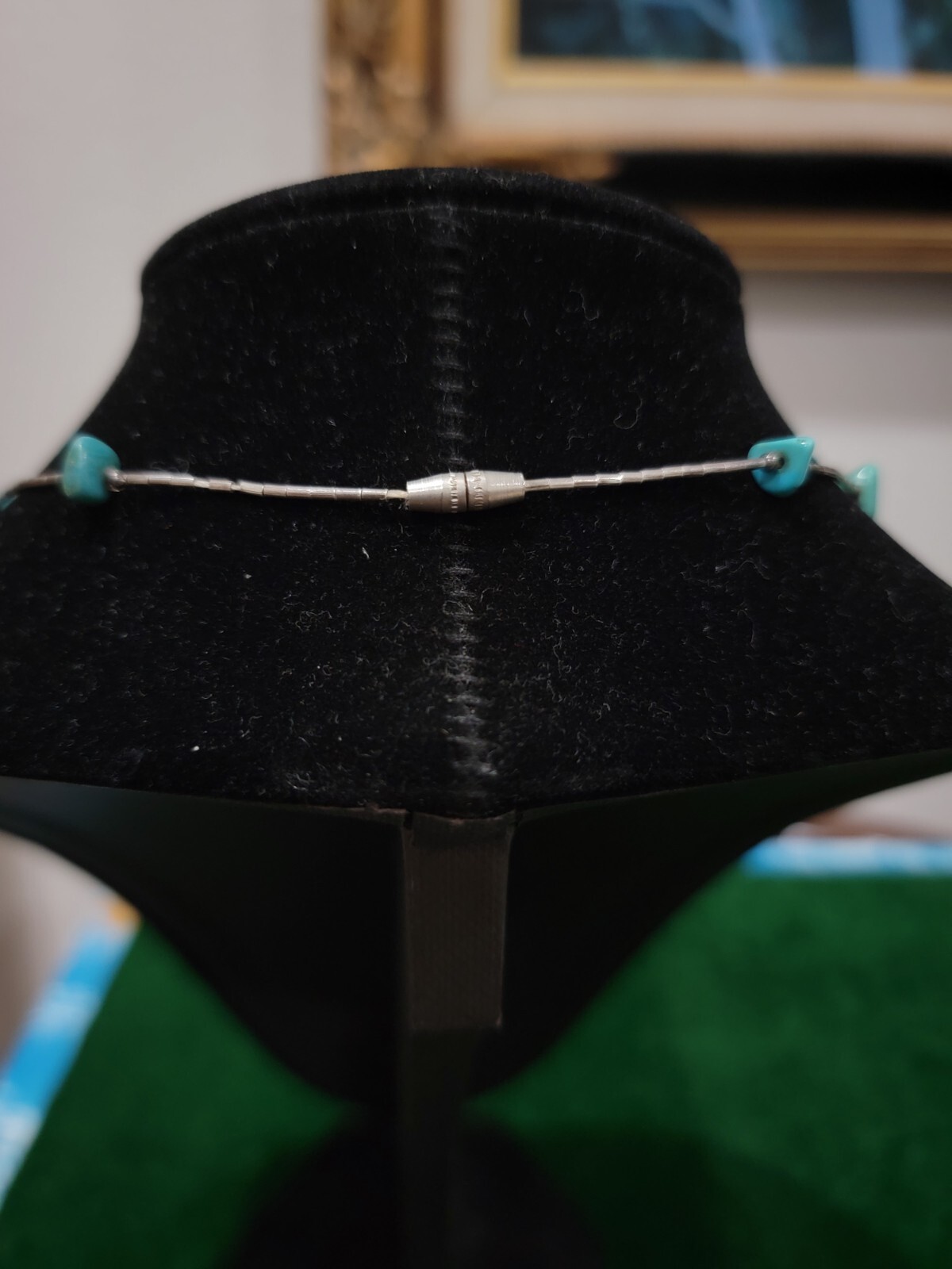 Vintage South Western Liquid Silver Necklace with turquoise – Tested Sterling
