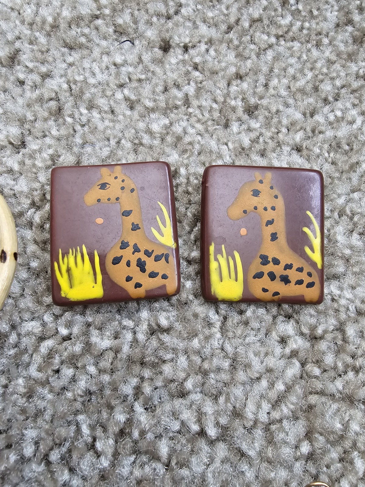 Vintage 4 Piece Lot Boho Earrings Pierced Brass Birds Bamboo Giraffe Art Teacher