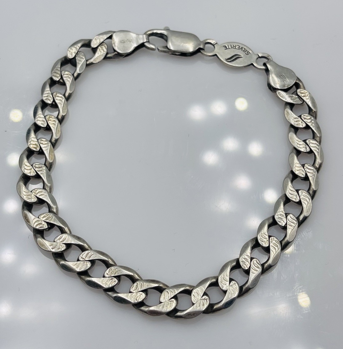 Silverite Vintage Sterling Silver Curb Link Chain Unisex Men’s Bracelet