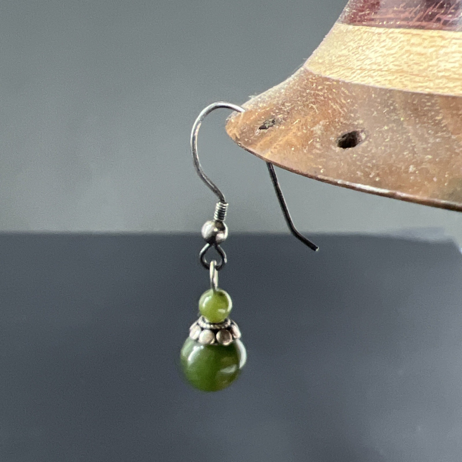 Nephrite Jade SINGLE Earring Charm Sterling Silver 925 Vintage Dangle Drop