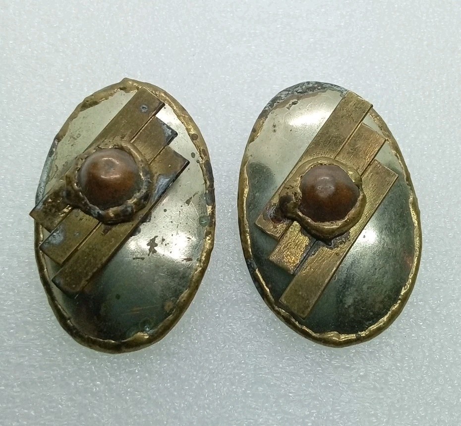 Vintage Brutalist MCM Geometric Mixed Metal Estate Pierced Earrings #356