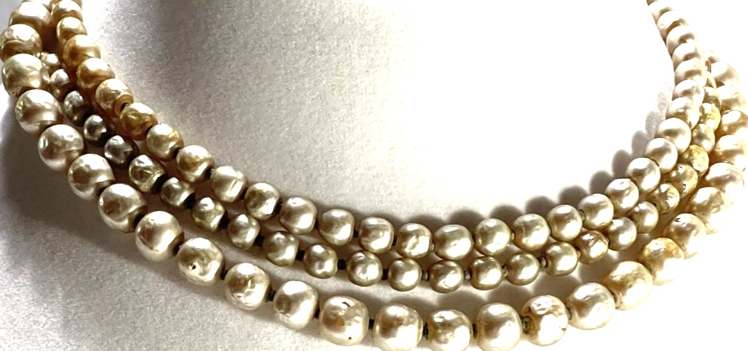 Vintage Miriam Haskell 3 Strand Pearl Choker Necklace 17″ Signed