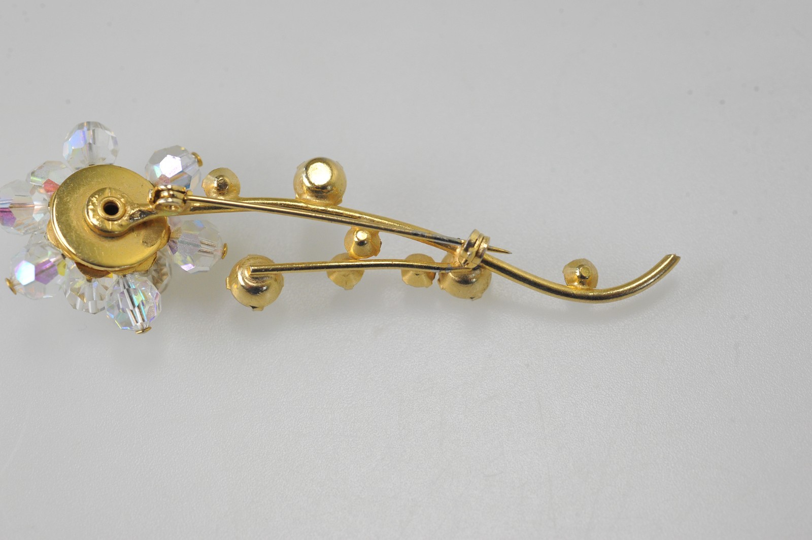Vintage Brooch ab bead rhinestone long stem spray daisy flower cluster SB3