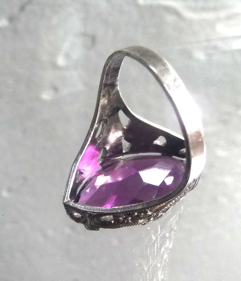 AMAZING ANTIQUE OSTBY BARTON TITANIC ORNAMENTAL STERLING AMETHYST GEMSTONE RING!