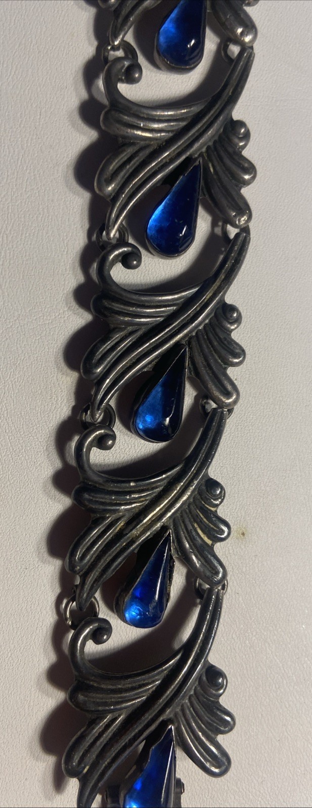 VTG Los Castillo Taxco Mexican Sterling Blue Cabochon Glass Floral Bracelet 7″