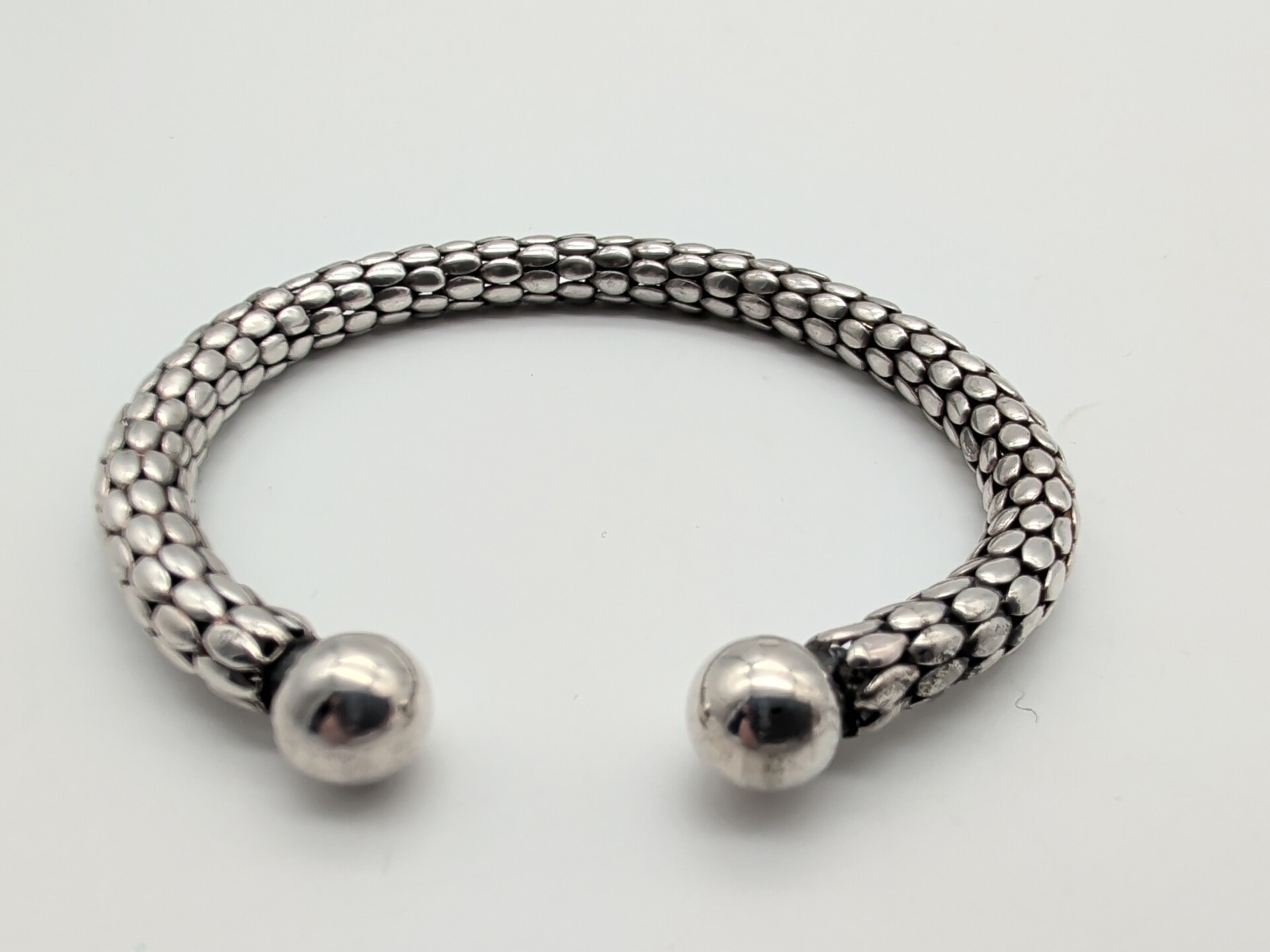 Large Vintage Italian Sterling Silver Popcorn Bangle Bracelet Flexible Sz 7⅞
