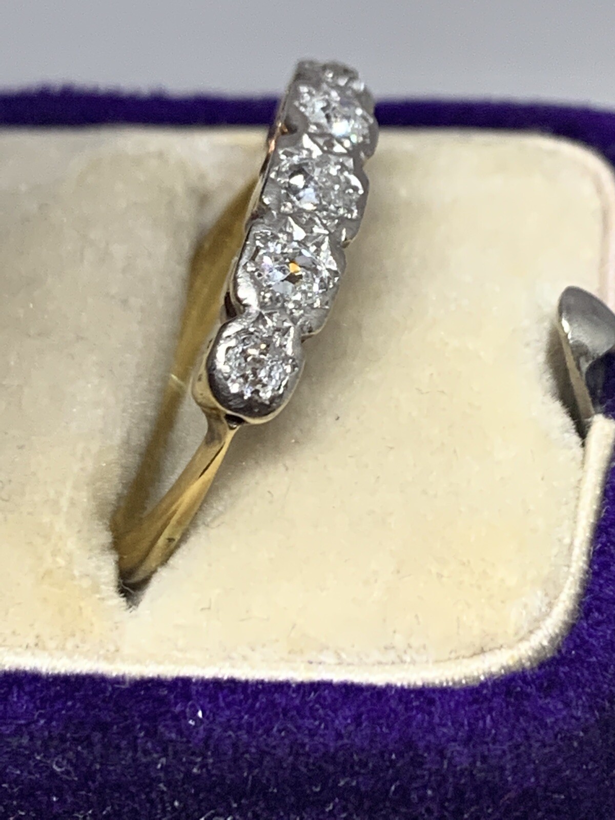 Antique Old Mine Cut 0.35ctw 18k Yellow Gold With Platinum Plate 5 Diamond Ring