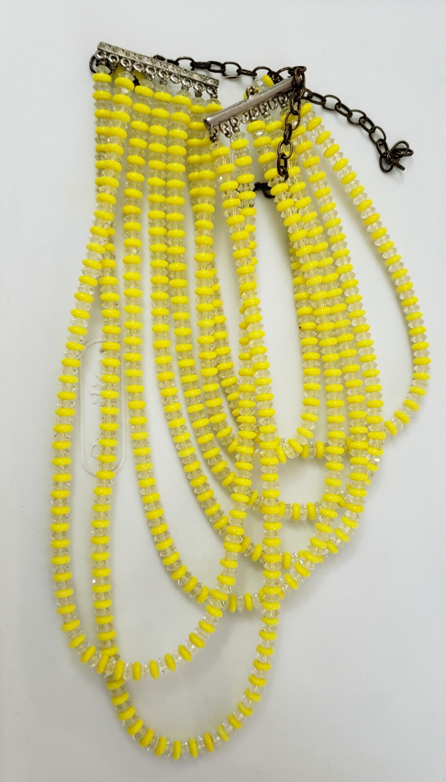 Older Yellow & Clear Glass Crystal Rhinestone 7 Stand Choker Necklace Adjustable