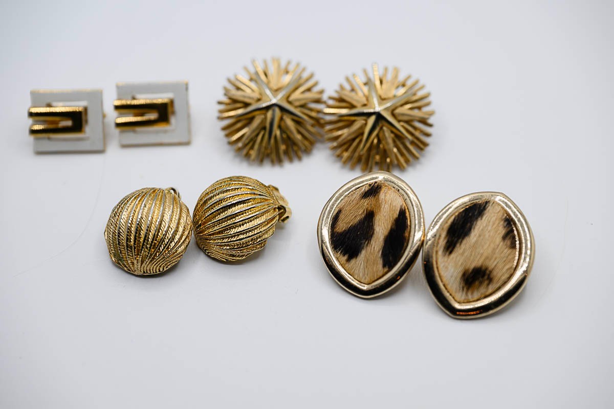 Earrings LOT 4 Gold Tone signed Bergere Trifari Gay Boyer Clip-on