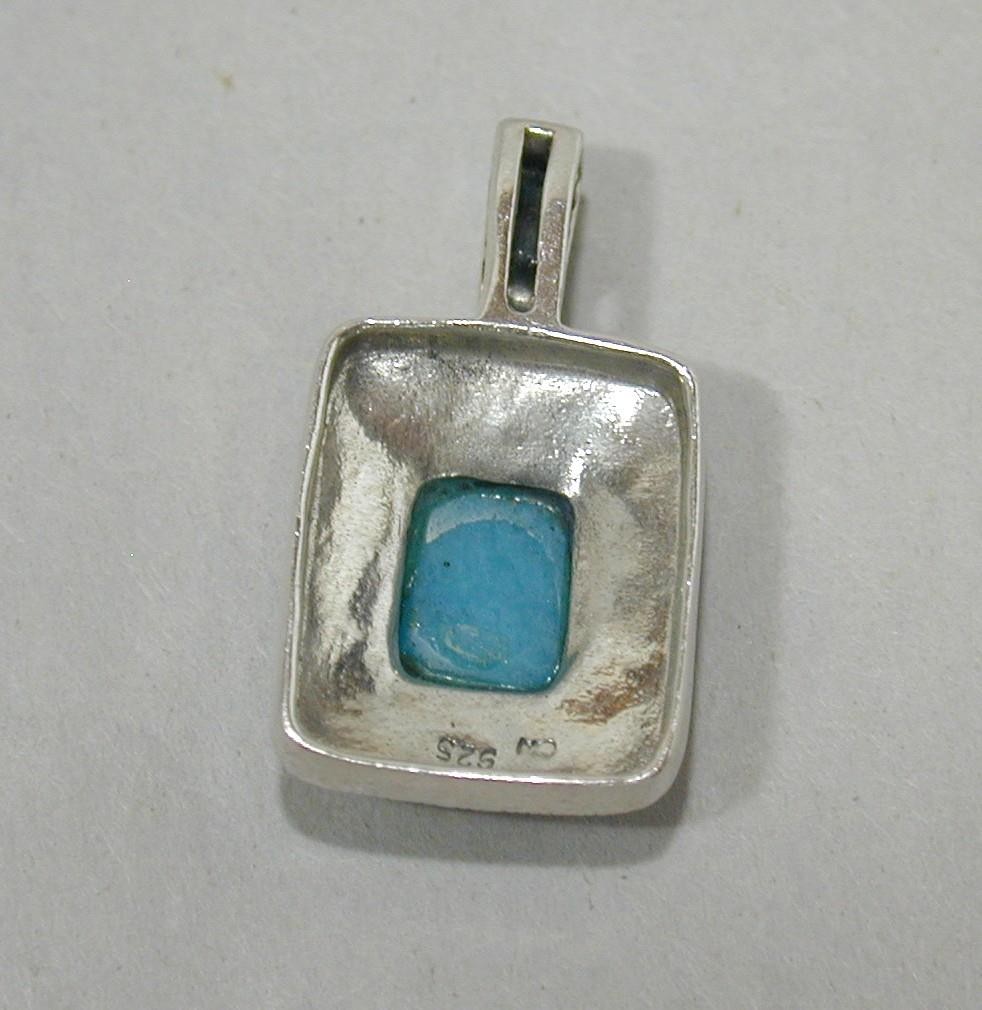 Vintage CW Charles Winston Sterling Turquoise & Marcasite Pendant 925 Silver